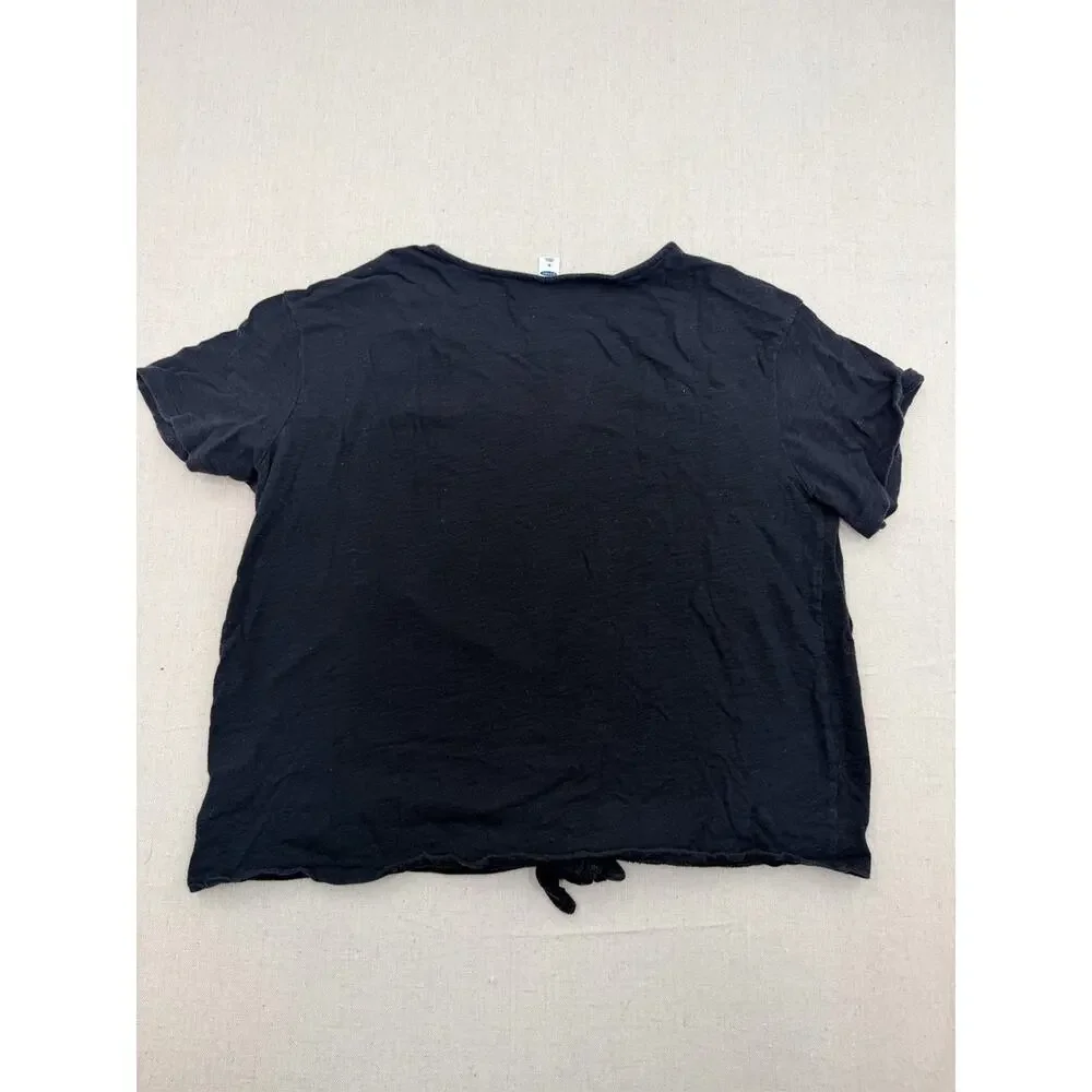 Black Tie-Hem Short Sleeve Women's Top